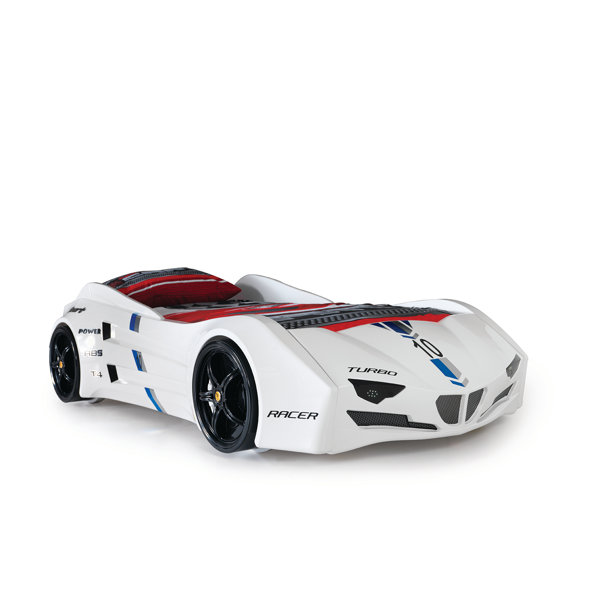 Zoomie Kids Aafkea Twin Race Car Bed, Remote Control, LED Lights, Sound